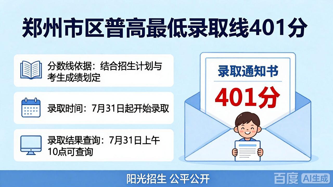 401分！郑州普高最低录取线公布，你家孩子达标了吗